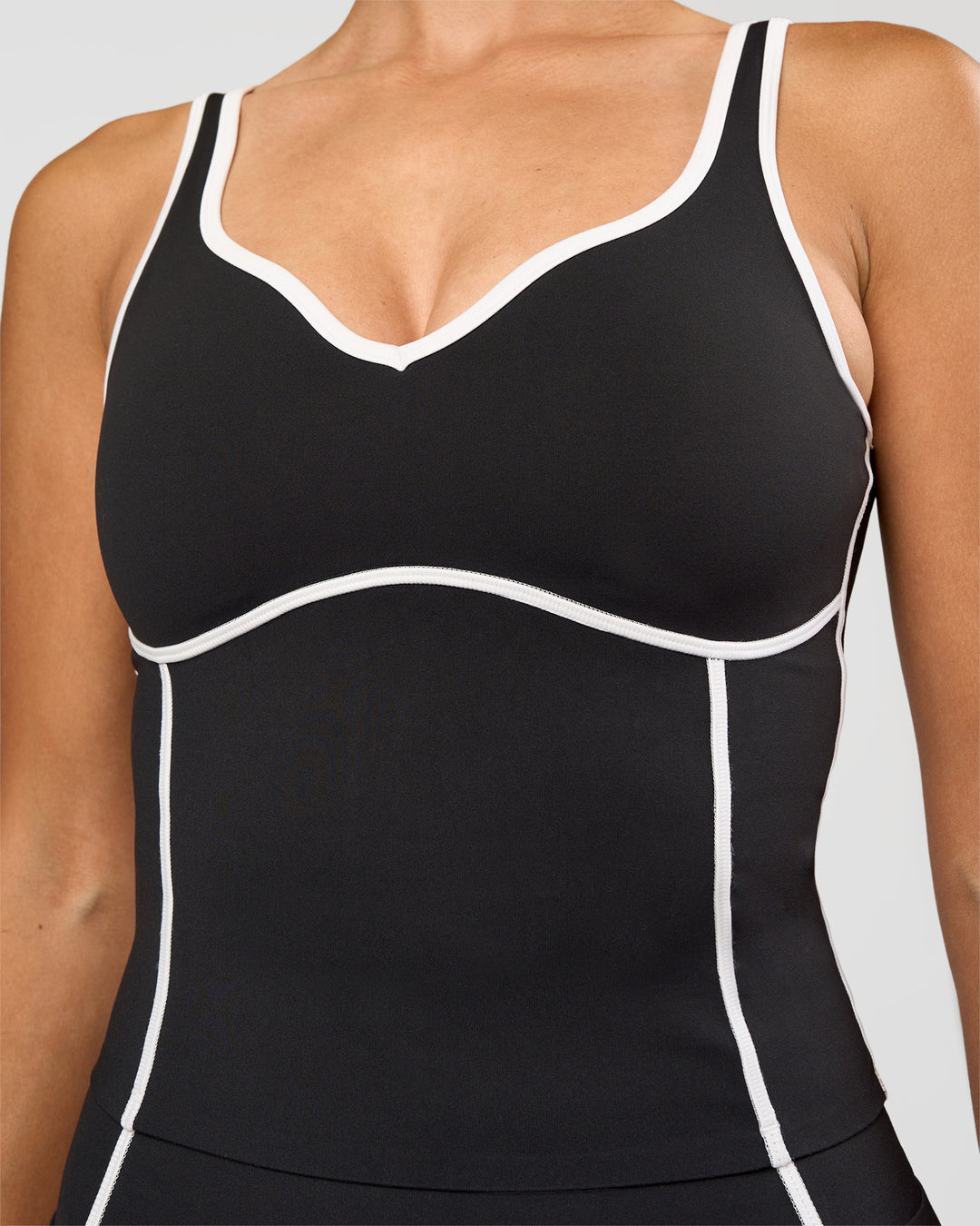 Woman wearing Power Sweetheart Shelf Bra Tank - Black | Model:Rhiley | Size:S