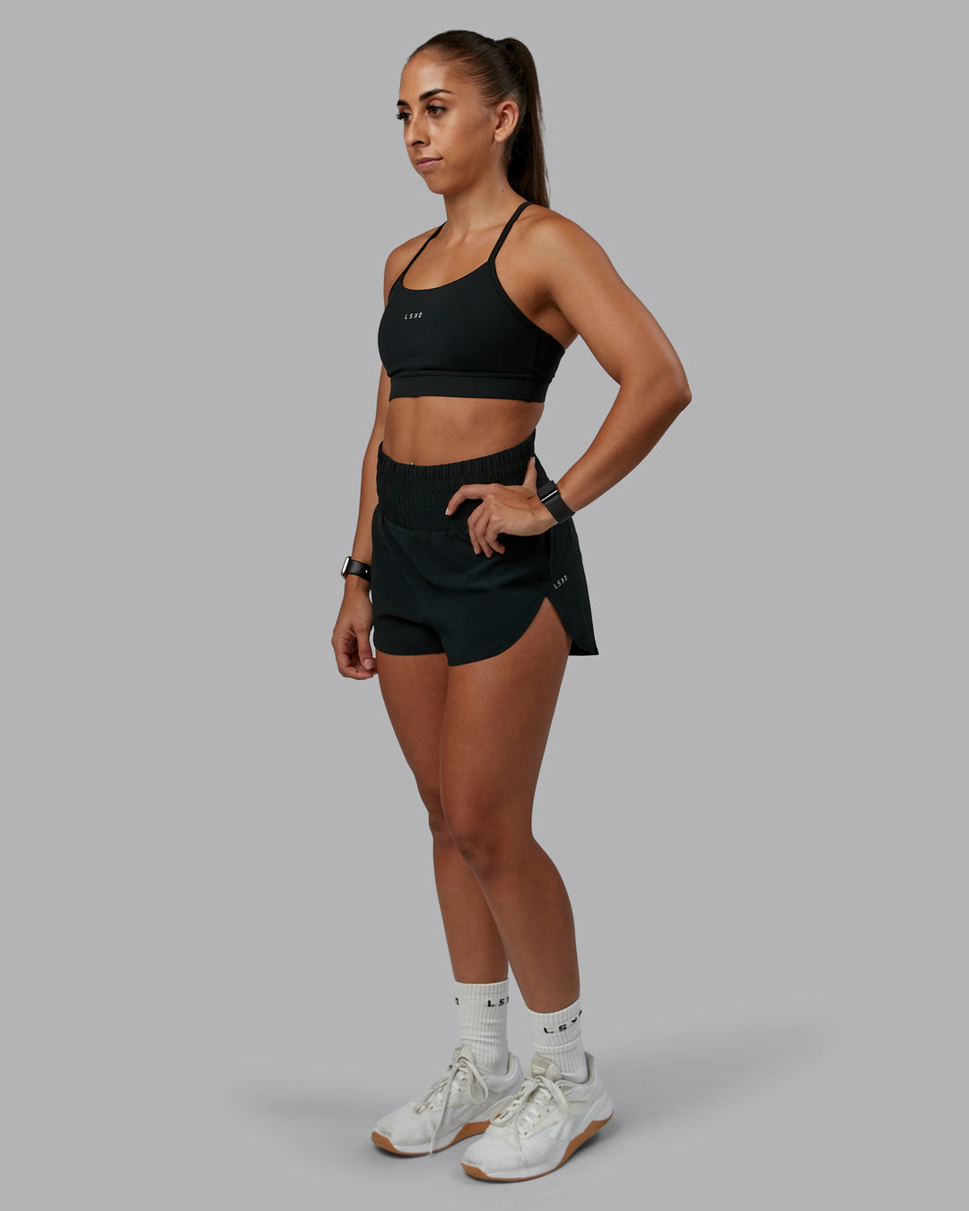 Woman wearing Power Train 2&quot; Short - Black | Model:Tylah | Size:S