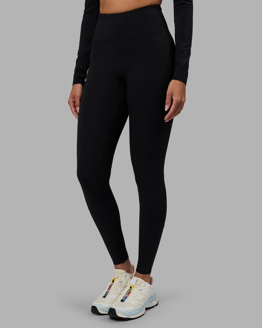 Woman wearing Progression Ultra High-Rise Full Length Legging - Black | Model:Rhiley | Size:S