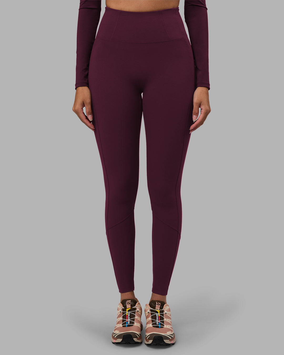 Woman wearing Progression Ultra High-Rise Full Length Legging - Cherry Lacquer| Model:Rhiley | Size:S