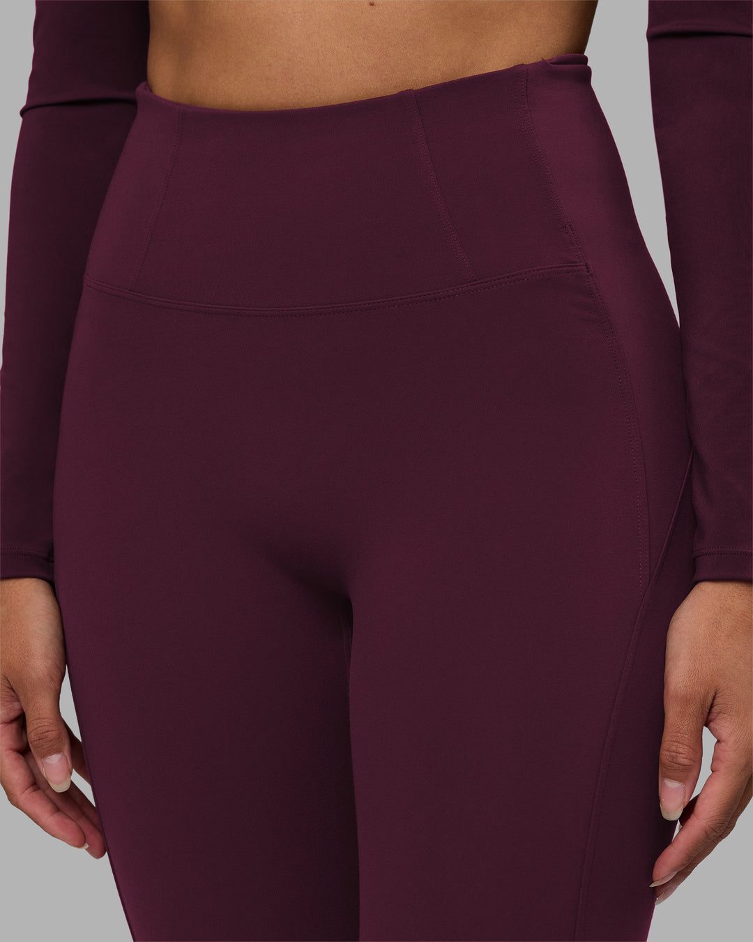 Woman wearing Progression Ultra High-Rise Full Length Legging - Cherry Lacquer| Model:Rhiley | Size:S