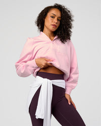 Woman wearing Pursue Mid-Weight Hoodie - Marshmallow | Model:Jasmine | Size:S