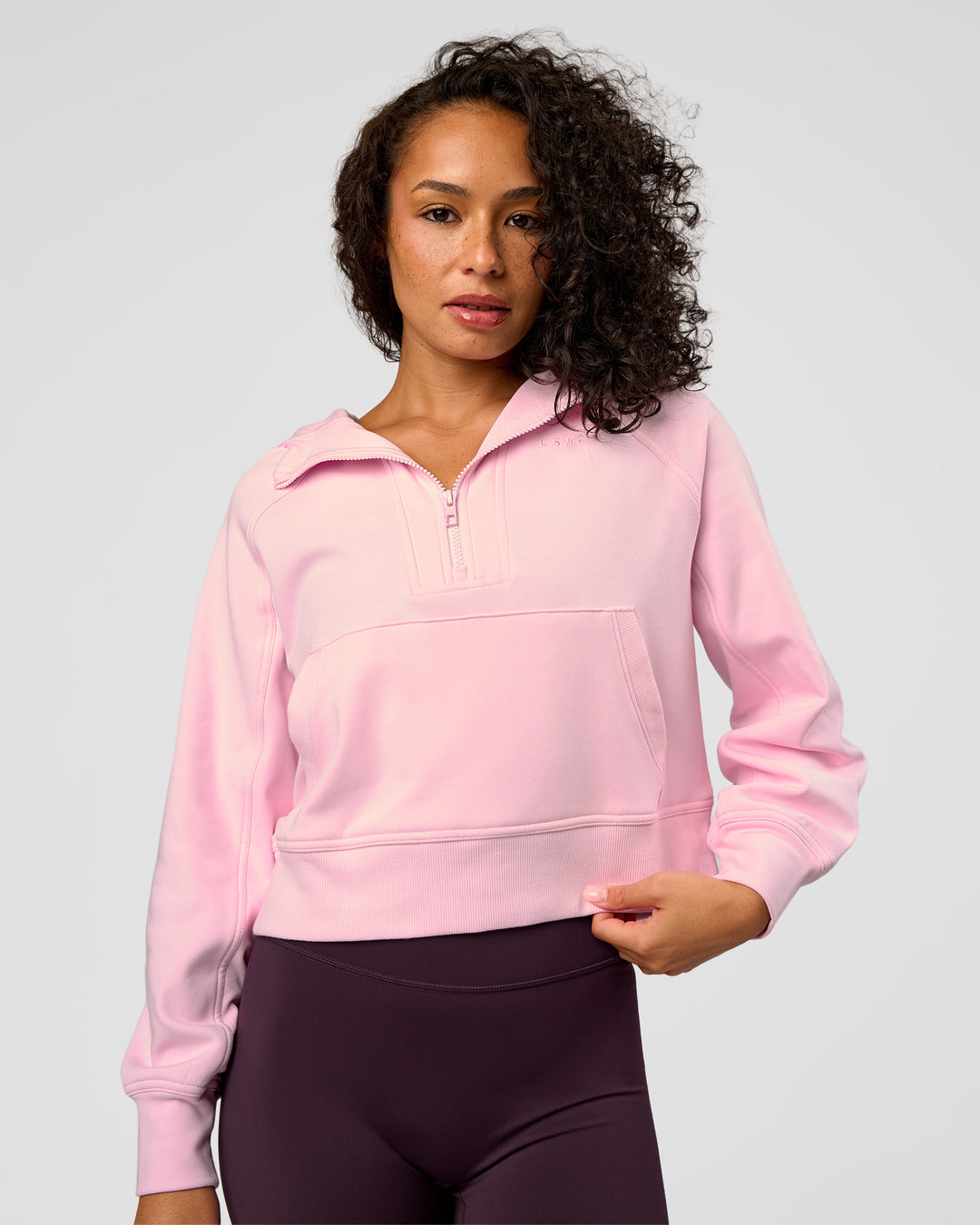 Woman wearing Pursue Mid-Weight Hoodie - Marshmallow | Model:Jasmine | Size:S