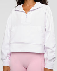 Woman wearing Pursue Mid-Weight Hoodie - White | Model:Jasmine | Size:S