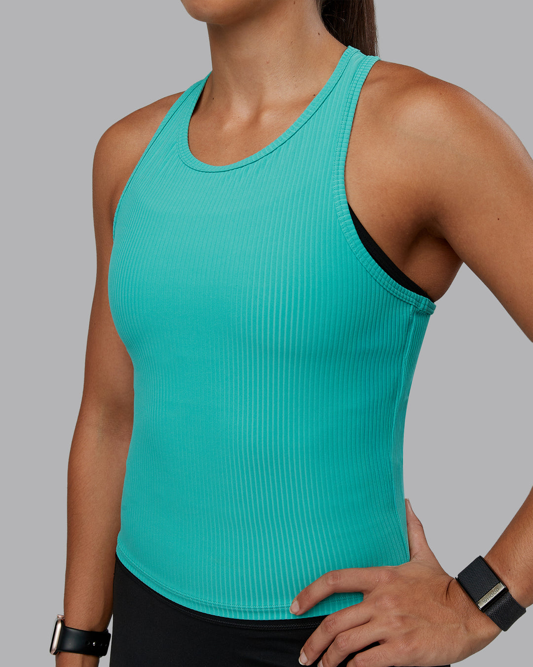 Woman wearing Push High Neck Ribbed Tank - Agate Green | Size:S | Model:Tylah