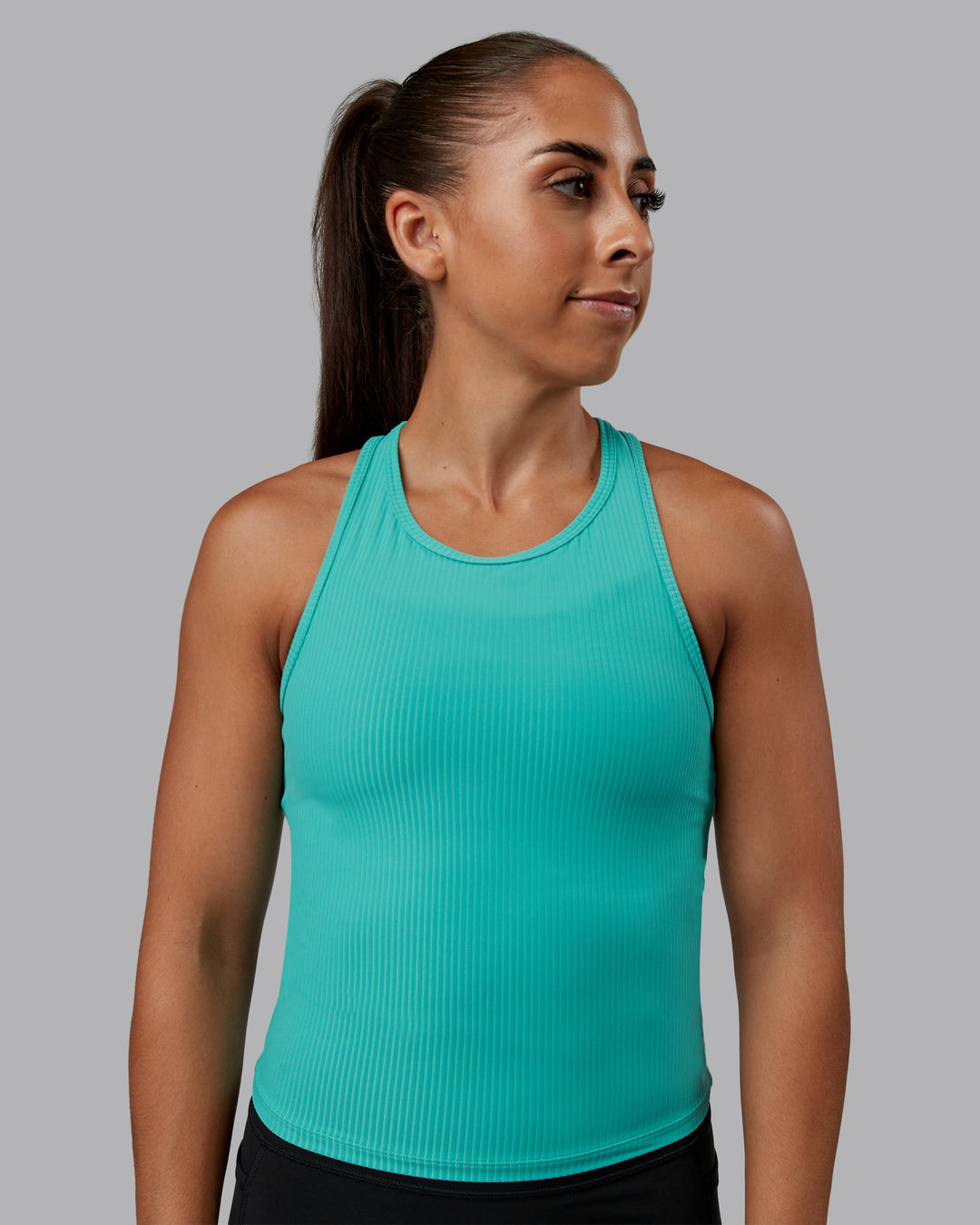 Woman wearing Push High Neck Ribbed Tank - Agate Green | Size:S | Model:Tylah
