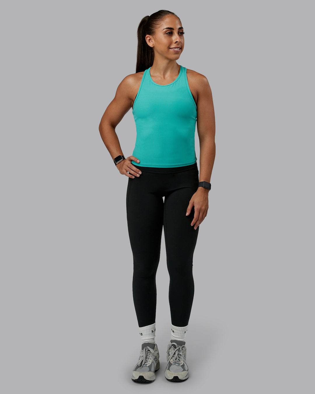 Woman wearing Push High Neck Ribbed Tank - Agate Green | Size:S | Model:Tylah
