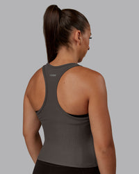 Woman wearing Push High Neck Ribbed Tank - Dark Storm | Size:S | Model:Tylah
