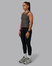 Woman wearing Push High Neck Ribbed Tank - Dark Storm | Size:S | Model:Tylah