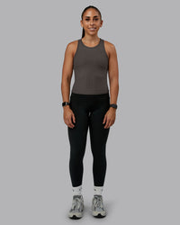 Woman wearing Push High Neck Ribbed Tank - Dark Storm | Size:S | Model:Tylah