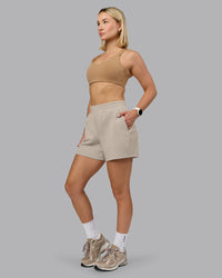 Woman wearing Push The Limit Sports Bra - Light Taupe | Model:Halle | Size:S