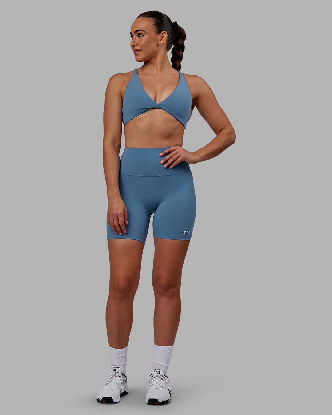 Woman wearing RXD High-Rise 6&quot; Short - Elemental Blue