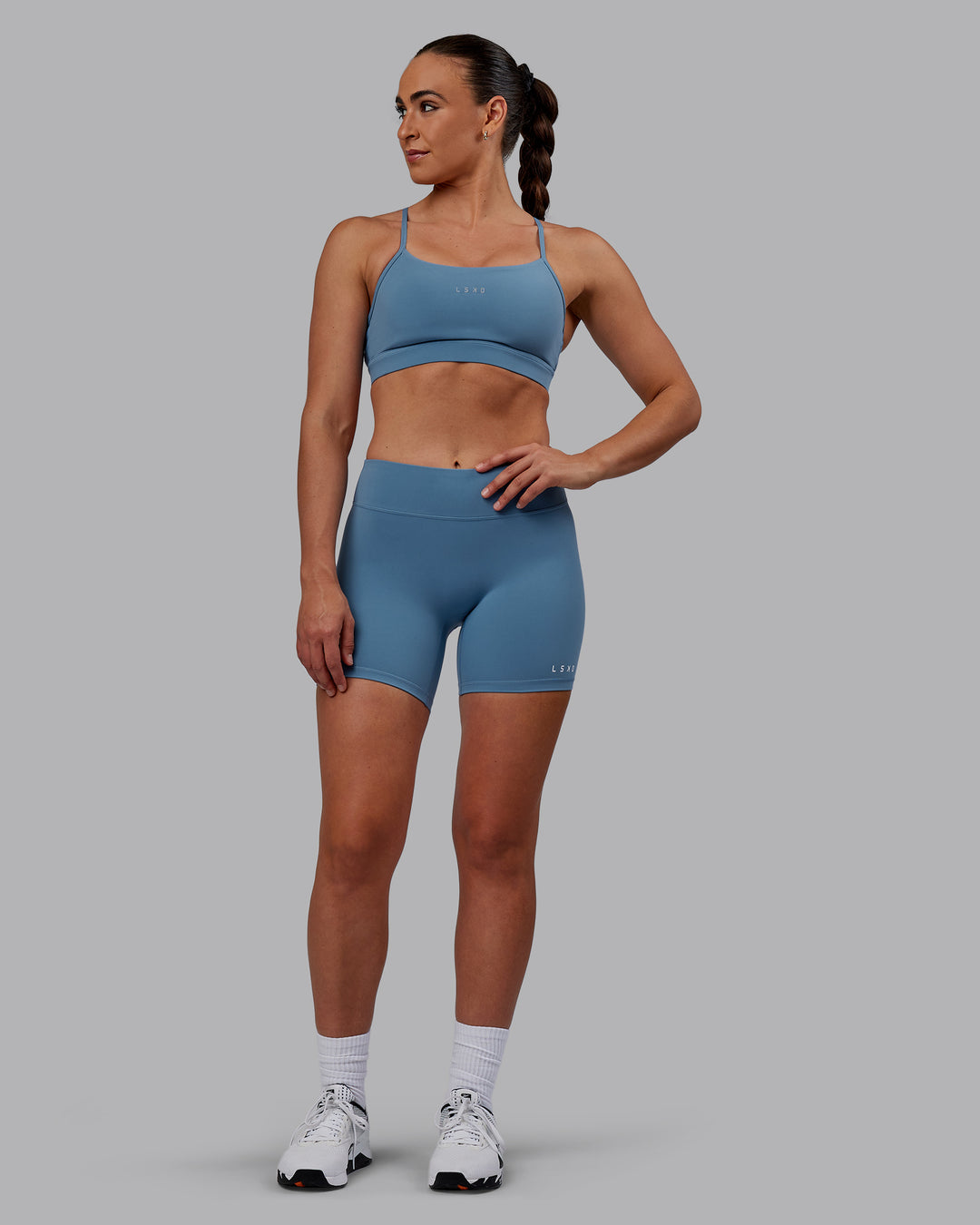 Woman wearing RXD Low-Rise 6&quot; Short - Elemental Blue