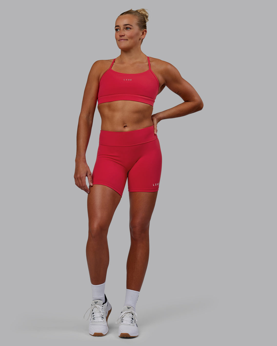 Woman wearing RXD Low-Rise 6&quot; Short - Scarlet