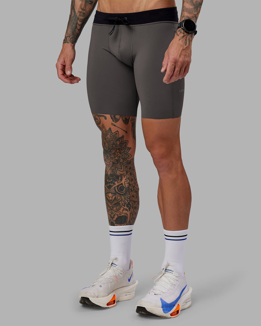 Man wearing Race Day Short Tight 8&quot; - Dark Storm | Model:Tommy | Size:S