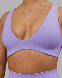 Woman wearing Reform Sports Bra - Violet Ray | Model:Ayla | Size:S