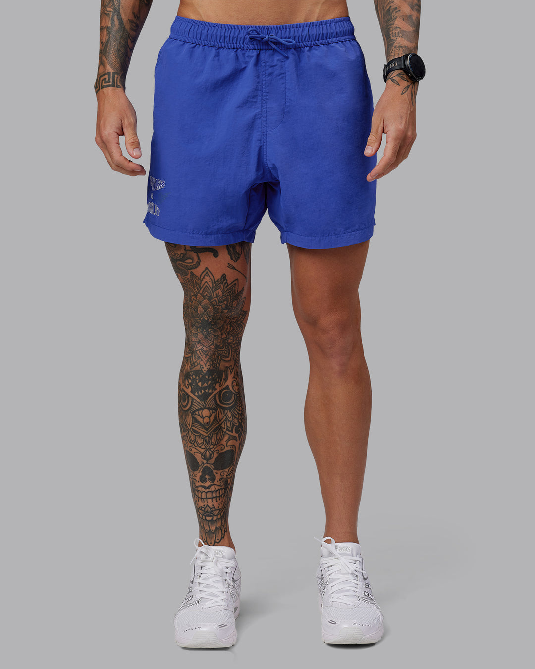 Man wearing Relentless Classic 5&quot; Short - Power Cobalt | Model:Tommy | Size:S