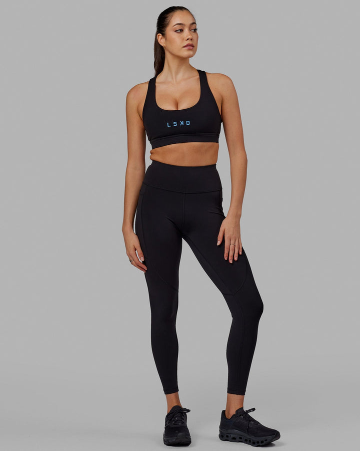 Woman wearing Rep Full Length Tight - Black-Azure Blue