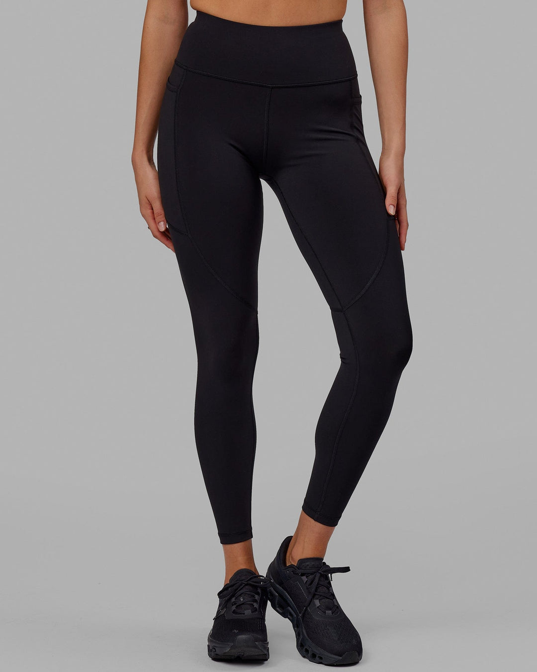 Woman wearing Rep Full Length Tight - Black-Azure Blue