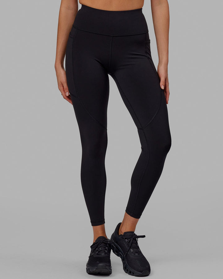Woman wearing Rep Full Length Tight - Black-Azure Blue