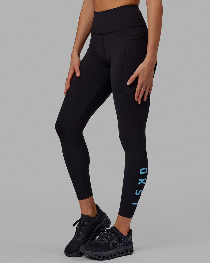 Woman wearing Rep Full Length Tight - Black-Azure Blue