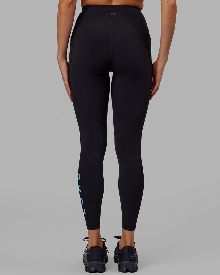 Woman wearing Rep Full Length Tight - Black-Azure Blue