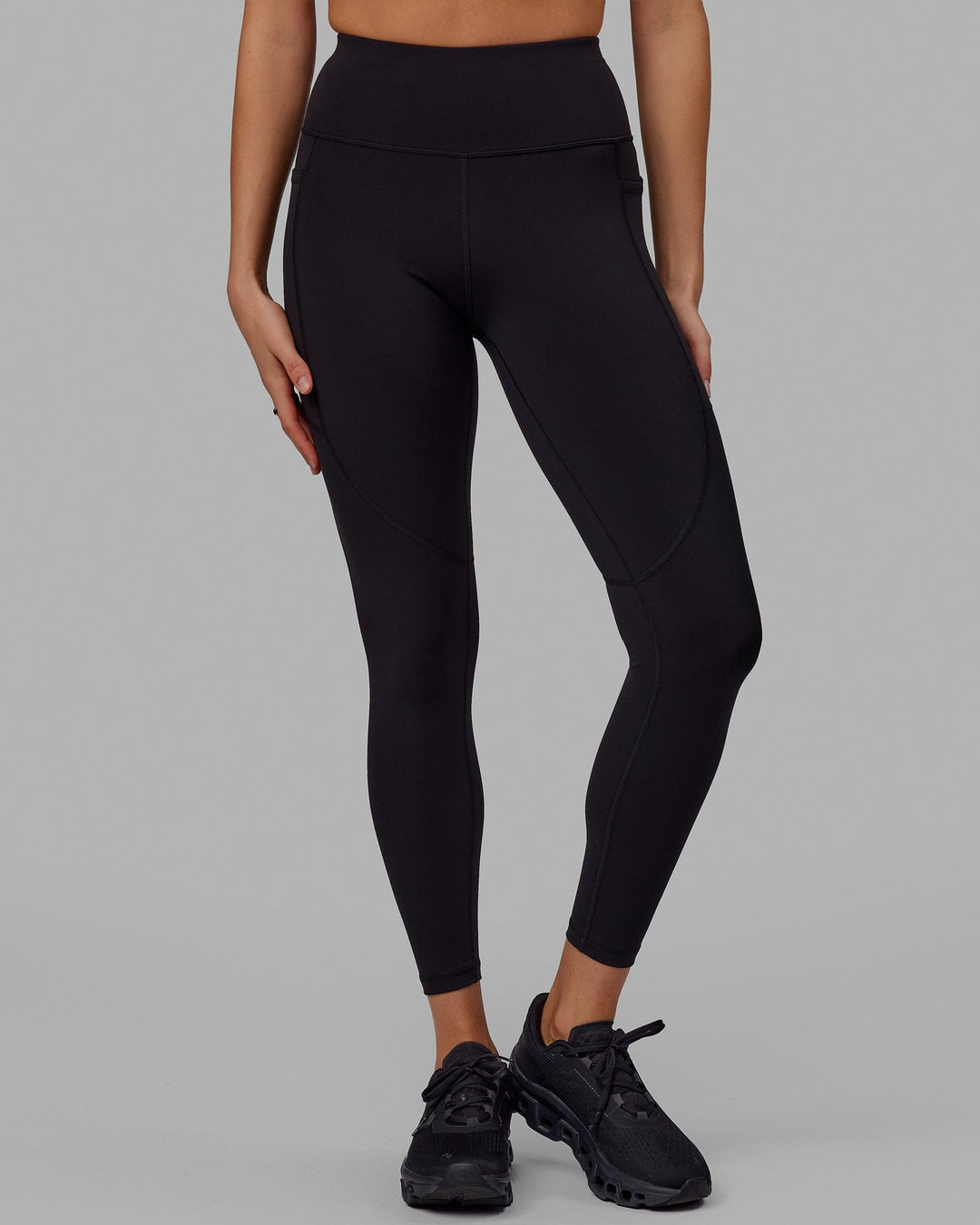 Woman wearing Rep Full Length Tight - Black-Neon Magenta
