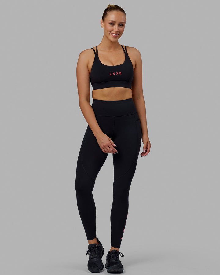 Woman wearing Rep Full Length Tights - Black-Raspberry