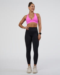 Woman wearing Rep Ultra High-Rise 7/8 Legging Pockets - Black-Ultra Fuchsia | Model:Abbey | Size:S