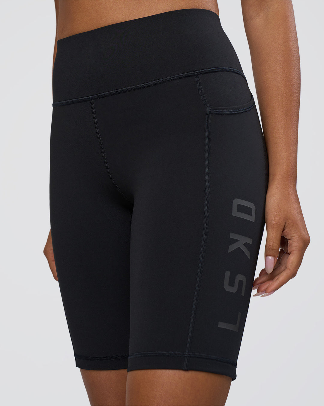 Woman wearing Rep Ultra High-Rise 9" Short Pockets - Black-Black | Model:Ruby | Size:S