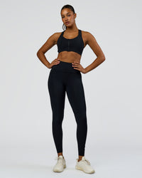 Woman wearing Rep Street Script Ultra High-Rise Full Length Legging Pockets - Black-White | Model:Rosie | Size:S