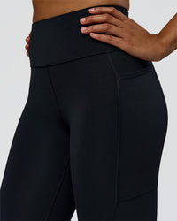 Woman wearing Rep Street Script Ultra High-Rise Full Length Legging Pockets - Black-White | Model:Rosie | Size:S