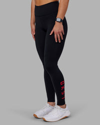 Woman wearing Rep Ultra High-Rise Full Length Legging Pockets - Black-Scarlet | Model:Keisha | Size:S