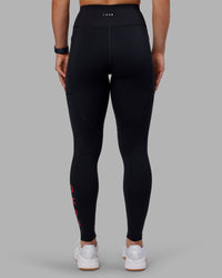 Woman wearing Rep Ultra High-Rise Full Length Legging Pockets - Black-Scarlet | Model:Keisha | Size:S