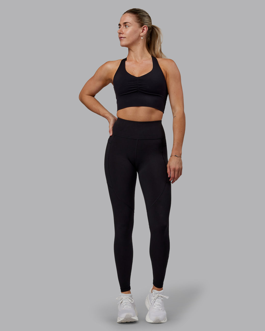 Woman wearing Rep Ultra High-Rise Tall Legging Pockets - Black-Black | Model:Hannah | Size:S