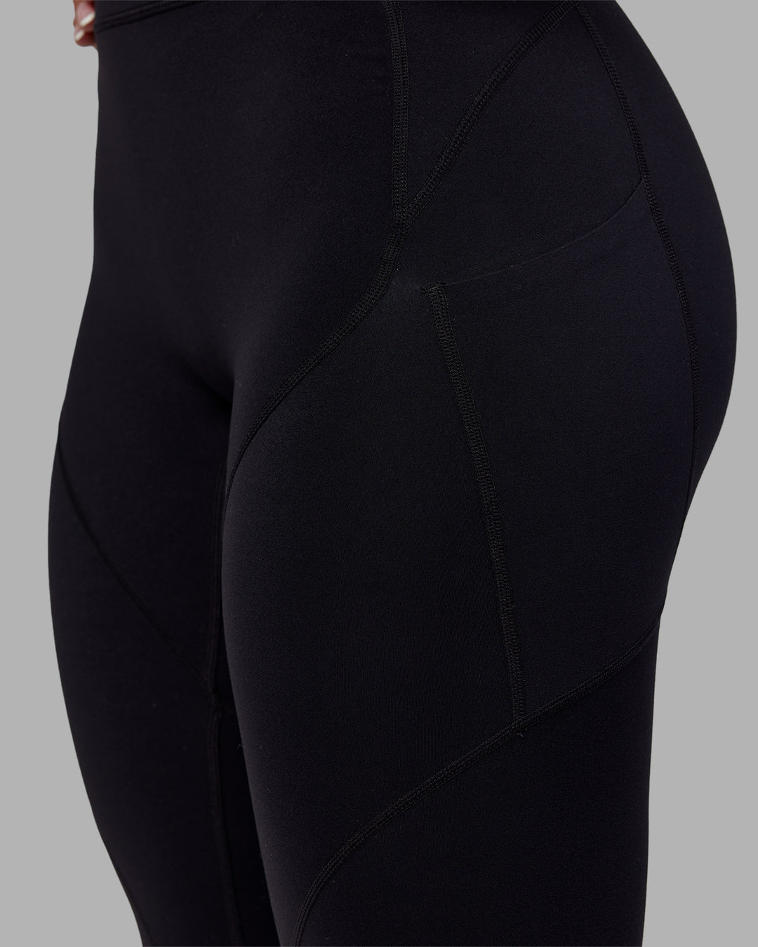 Woman wearing Rhythm Elixir Ultra High-Rise Full Length Legging Pockets - Black | Model:Ayla | Size:S