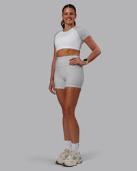 Woman wearing Run With It Ultra Cropped Tee - White-Grey Marl | Model:Phoebe | Size:S