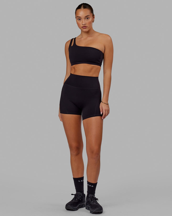 Woman wearing Set Up Sports Bra - Black