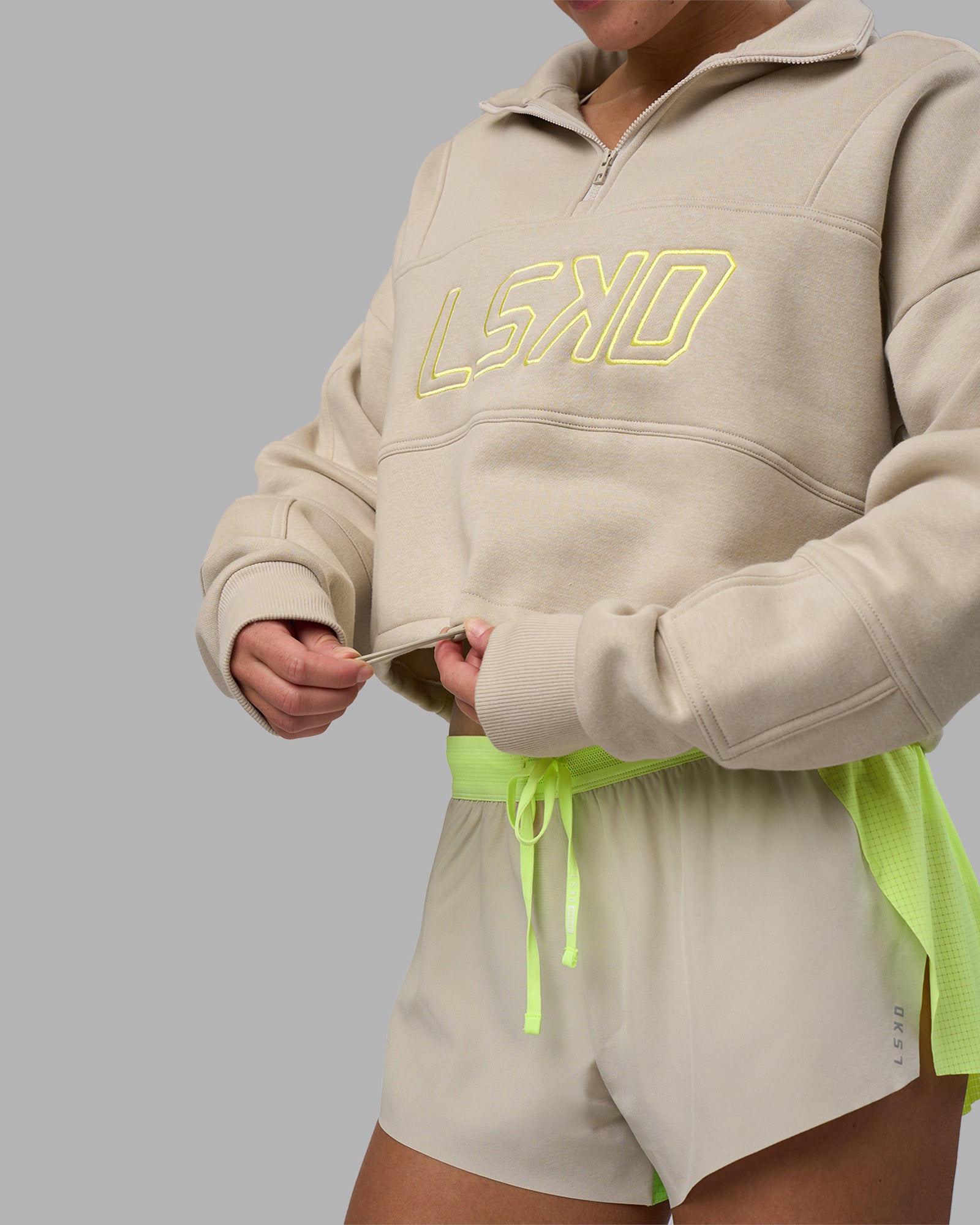 Slam Quarter Zip Sweater - Shale Beige-Lime Glo | LSKD