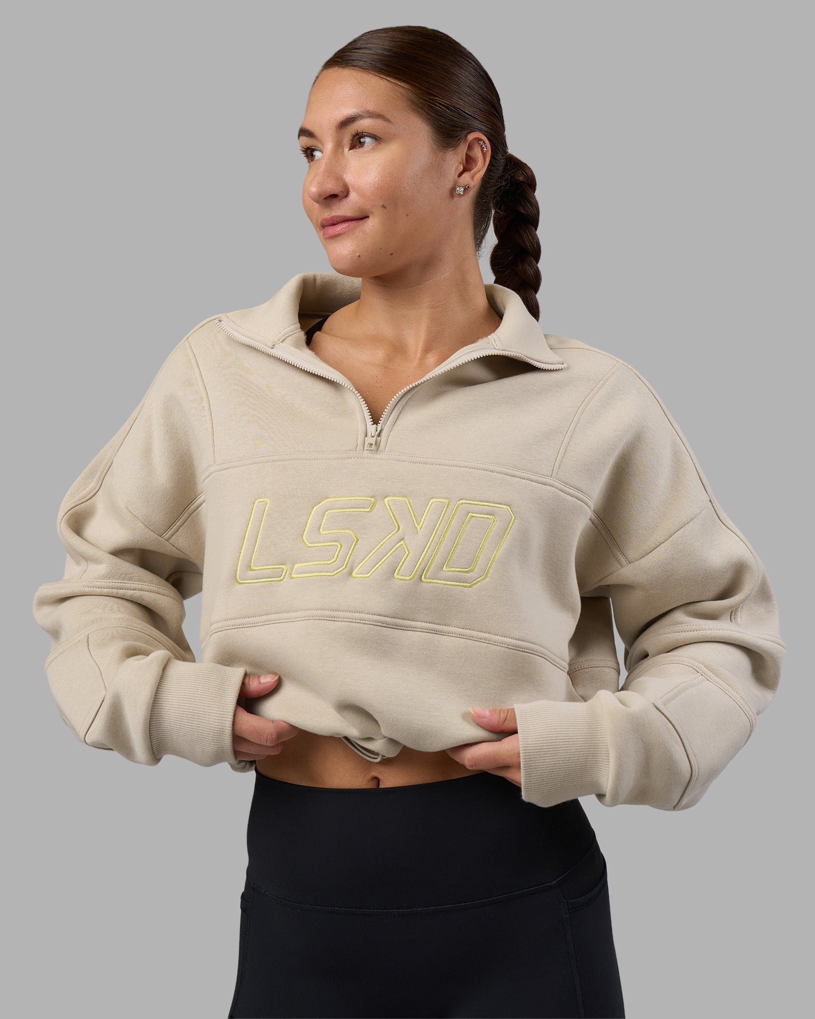 Slam Quarter Zip Sweater - Shale Beige-Lime Glo | LSKD