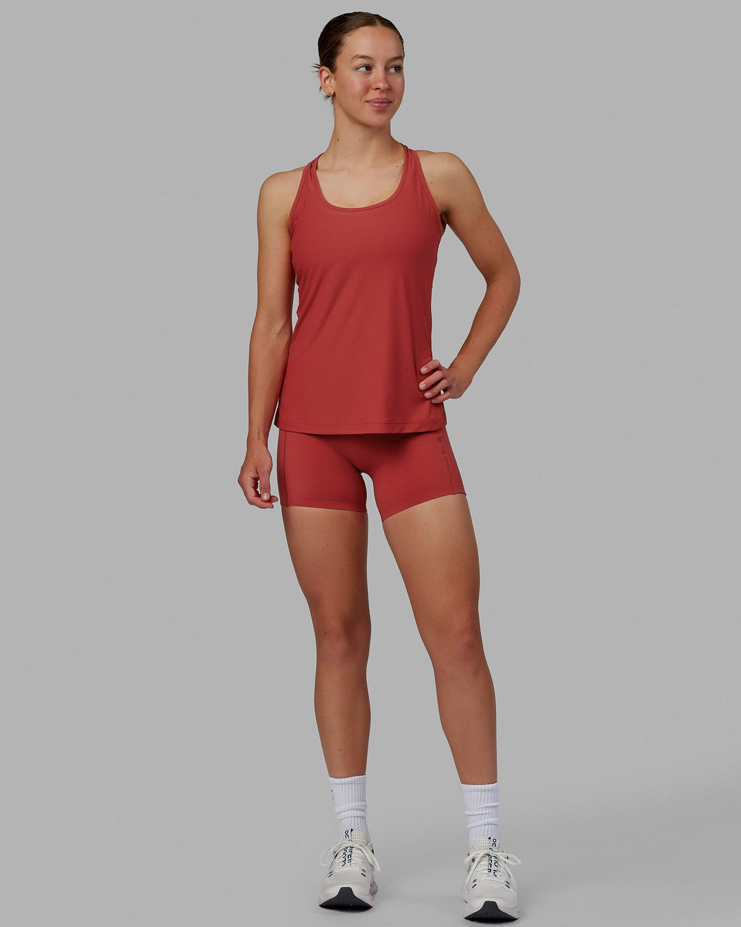 Woman wearing Sprint Tank - Cardinal