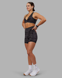 Woman wearing Stamina Sports Bra - Black Tie Dye | Model:Keisha | Size:S | Thumbnail Index: 4
