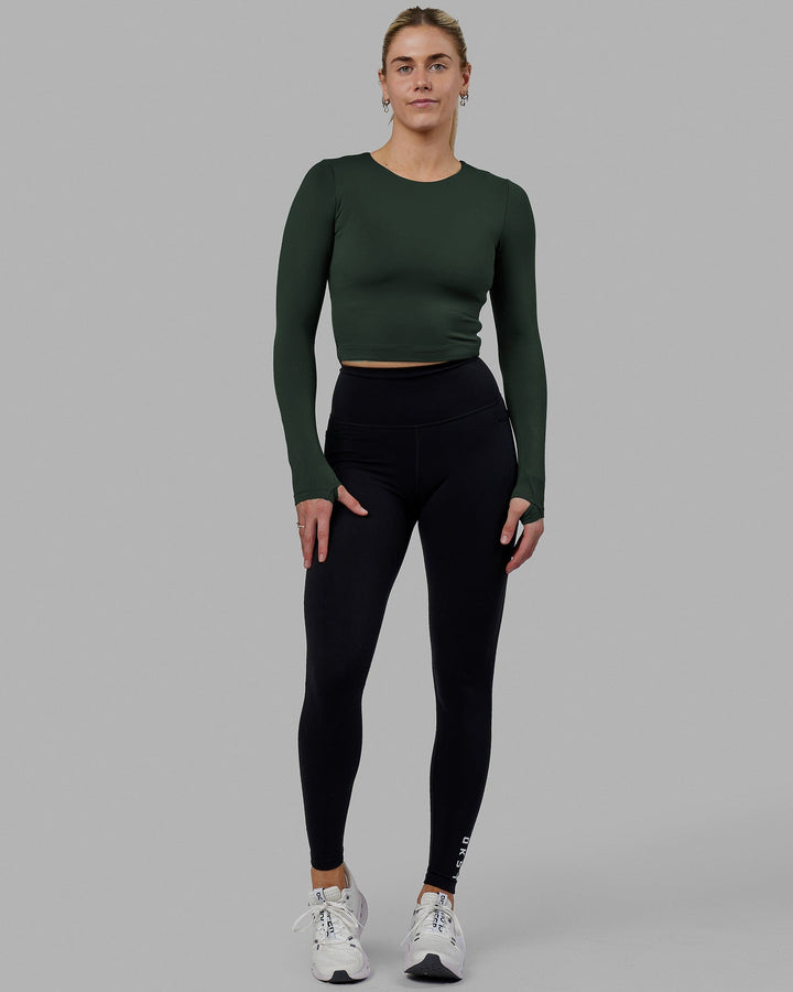 Woman wearing Staple LS Cropped Tee - Vital Green