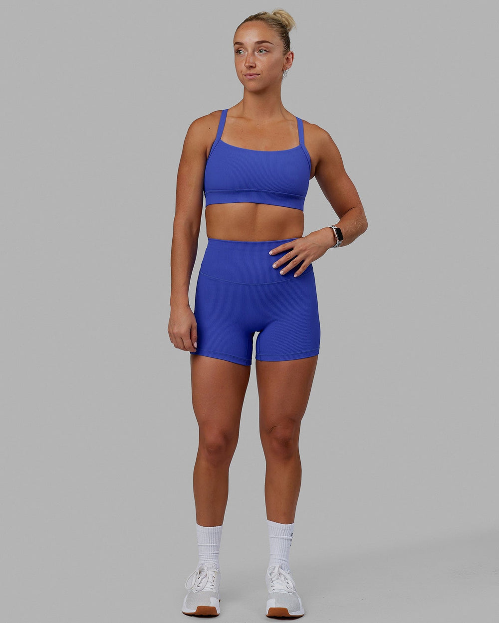 Woman wearing Strike Ribbed X-Short Tights - Power Cobalt