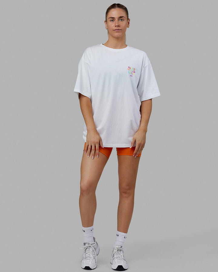 Woman wearing Unisex Good Times Heavyweight Tee Oversize - White-Multi