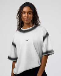 Woman wearing Urban Blur Heavyweight Unisex Oversized Tee - White-Black | Model:Jordan | Size:S