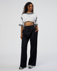 Woman wearing Urban Blur Heavyweight Unisex Oversized Tee - White-Black | Model:Jordan | Size:S
