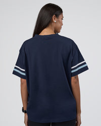 Woman wearing Victory FLXCotton Oversized Tee - Future Navy-Glacial Blue | Model:Rhiley | Size:S