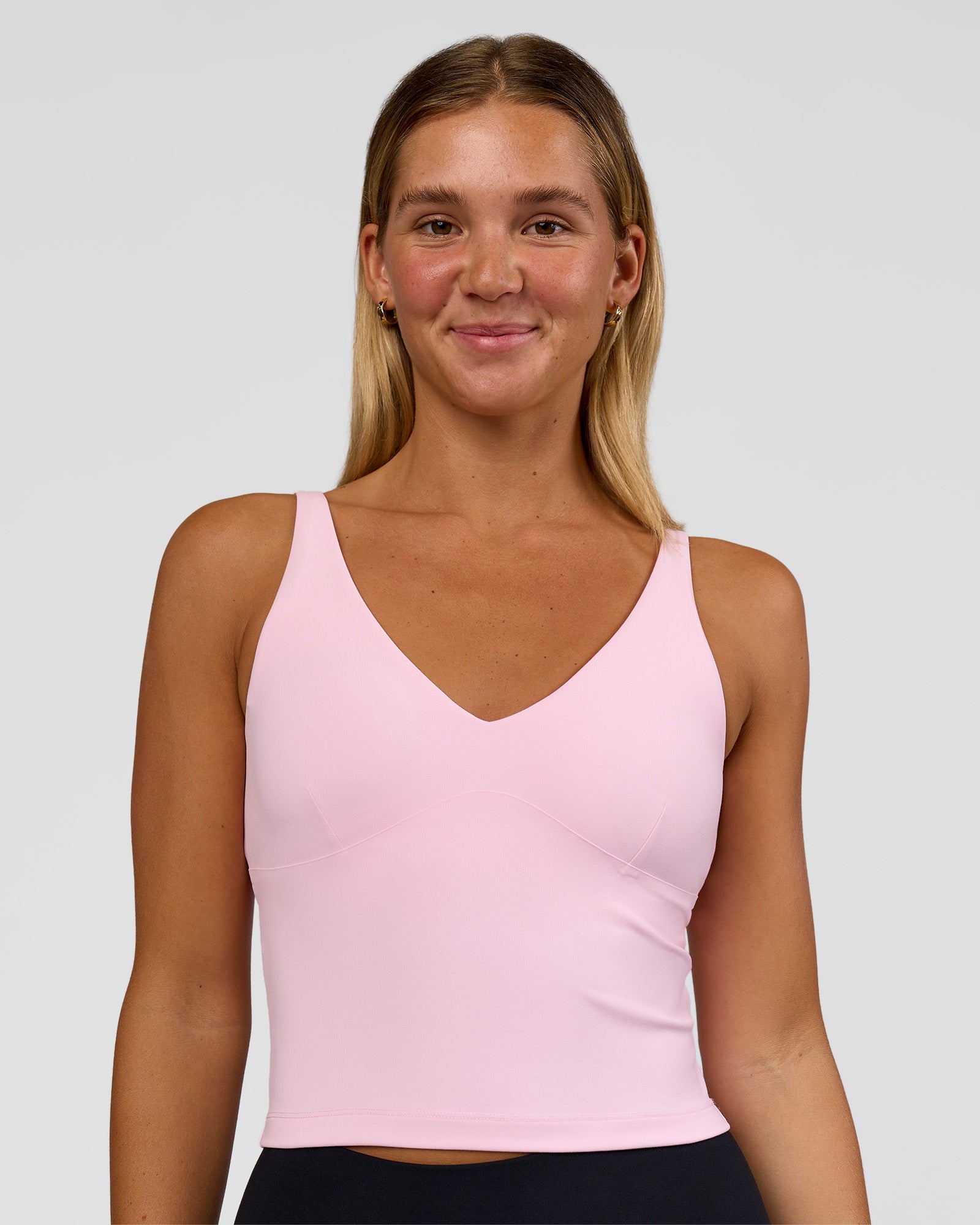 Woman wearing Vitality Active Tank - Marshmallow | Model:Amity | Size:S