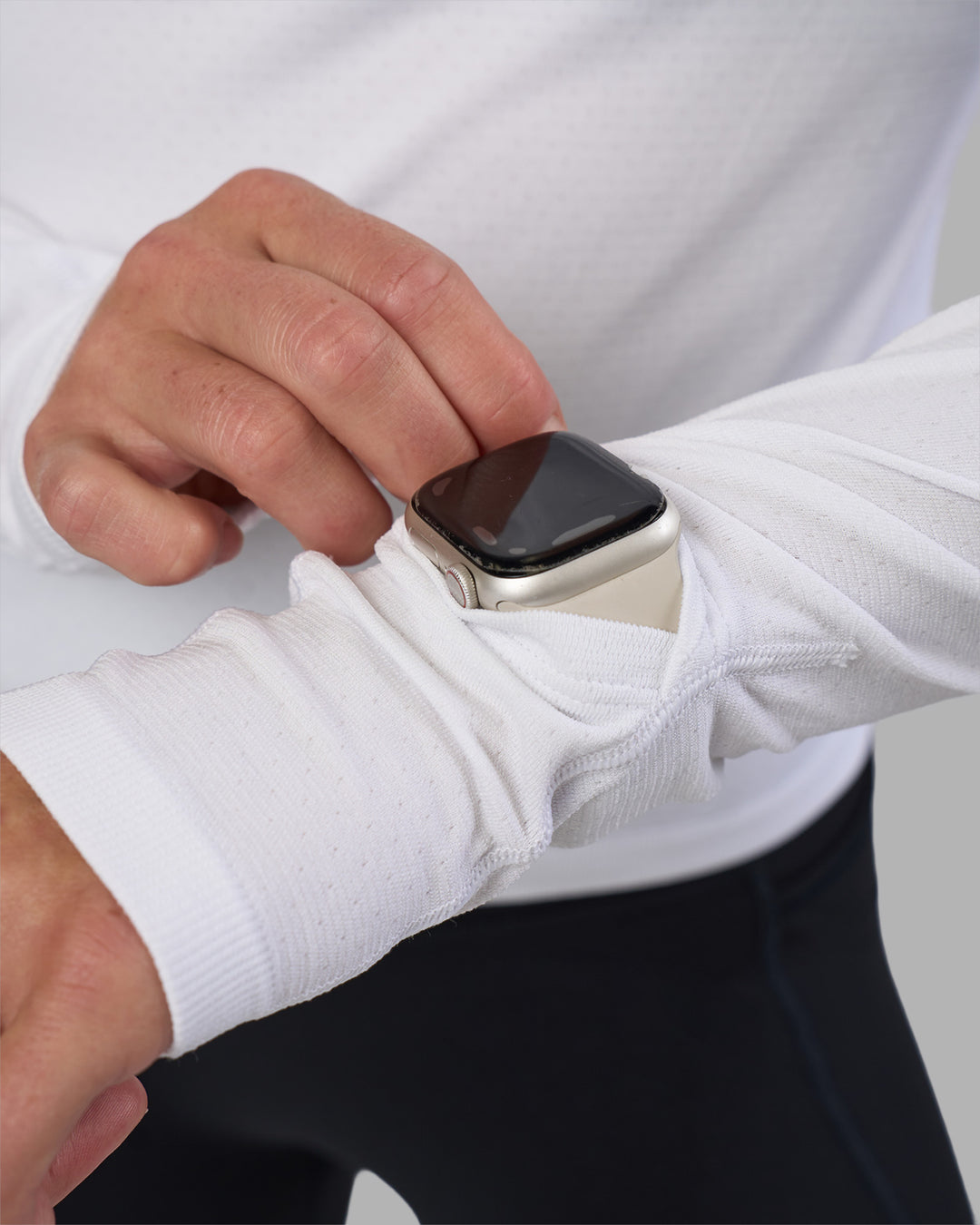 Woman wearing AeroFLX+ Long Sleeve Half Zip - White/White | Model:Hannah | Size:S